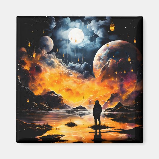 Astronaut Reisender Kosmischer Horizont Reise Magnet (Vorne)