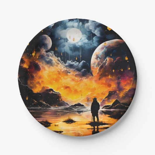 Astronaut Reisender Kosmischer Horizont Reise Pappteller (Vorderseite)