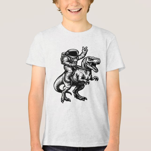 Astronaut reitet auf T Rex  Tri-Blend Shirt (Vorderseite)