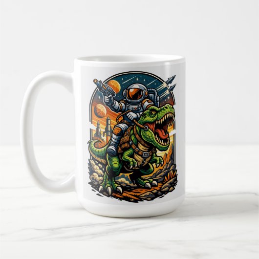 Astronaut Riding a T-Rex – Epic Space Dinosaur Kaffeetasse (Links)