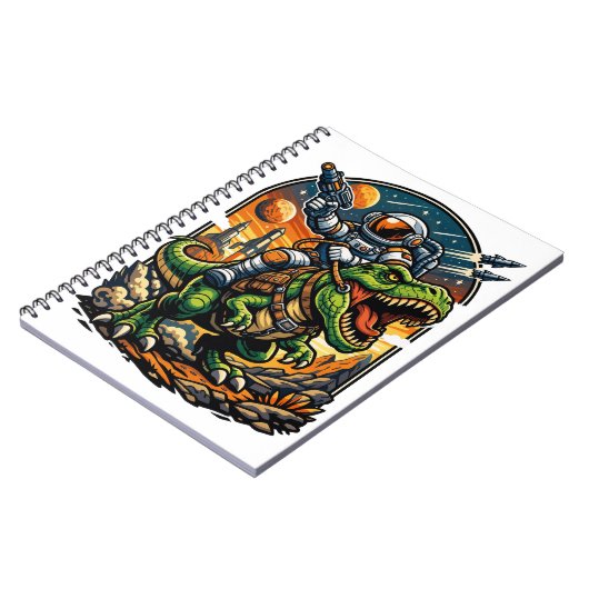Astronaut Riding a T-Rex – Epic Space Dinosaur Notizblock (Linke Seite)