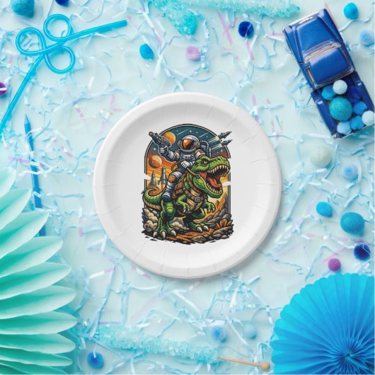 Astronaut Riding a T-Rex – Epic Space Dinosaur Pappteller (Party)