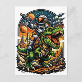 Astronaut Riding a T-Rex – Epic Space Dinosaur Postkarte
