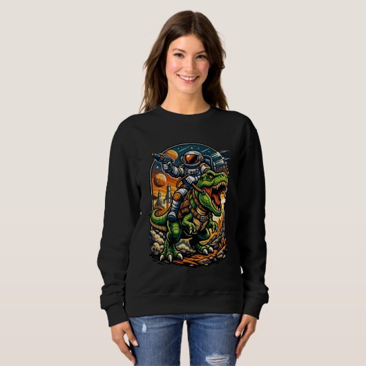 Astronaut Riding a T-Rex – Epic Space Dinosaur Sweatshirt (Vorne ganz)