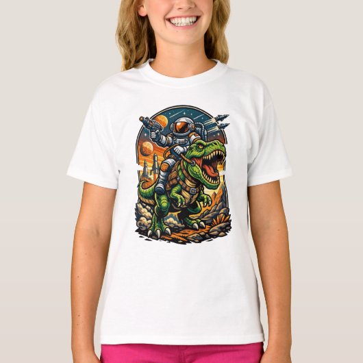 Astronaut Riding a T-Rex – Epic Space Dinosaur T-Shirt (Vorderseite)