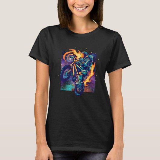 Astronaut Riding Motorcycle in Space Funny Astrona T-Shirt (Vorderseite)