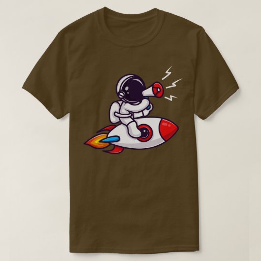 Astronaut Riding Rocket With Speaker Cartoon T-Shirt (Design vorne)