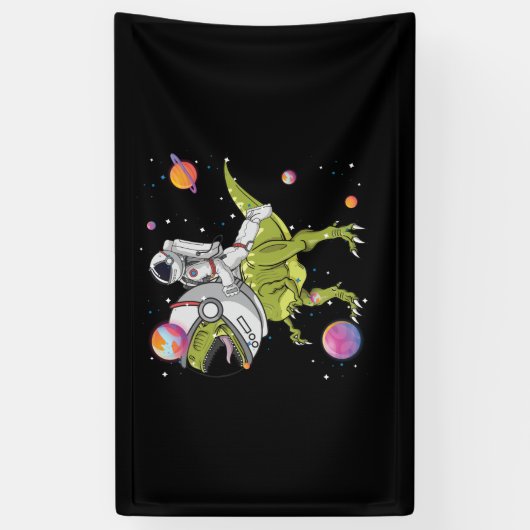 Astronaut Riding T-Rex Dinosaur Astro T-Rex Banner (Vertikal)