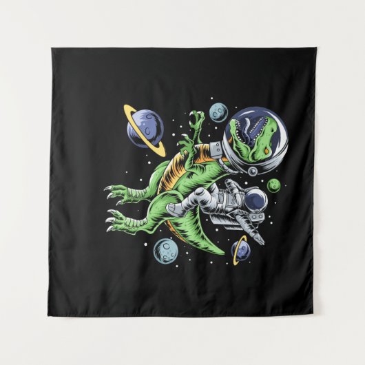 Astronaut Riding T-Rex Dinosaur Astro T-Rex Space Wandteppich (Vorderseite (Horizontal))