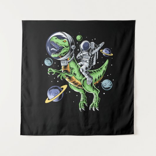 Astronaut Riding T-Rex Dinosaur Astro T-Rex Space Wandteppich (Vorderseite)