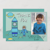 Astronaut Rocket Geburtstag Foto Danke Karte (Vorne/Hinten)