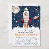 Astronaut Rocket Outer Space 1. Geburtstag Foto Einladung (Vorderseite)
