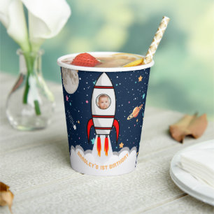 Astronaut Rocket Outer Space 1. Geburtstag Foto Pappbecher