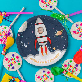Astronaut Rocket Outer Space 1. Geburtstag Foto Pappteller