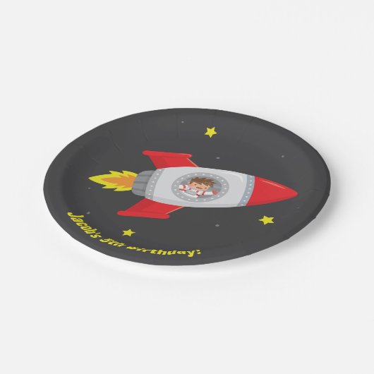 Astronaut Rocket Ship Space Birthday Party Plates Pappteller (Schrägansicht)