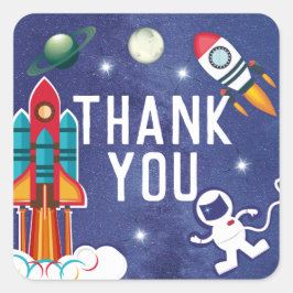 Astronaut Rocket Ship Weltraum Vielen Dank Quadratischer Aufkleber