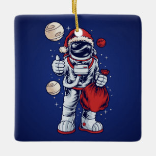 Astronaut Santa in Space Keramik Ornament