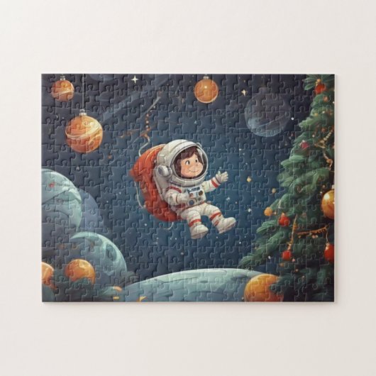 Astronaut schweben um Weihnachtsbaum Puzzle (Horizontal)
