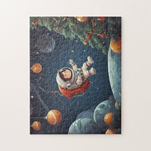 Astronaut schweben um Weihnachtsbaum Puzzle (Vertikal)