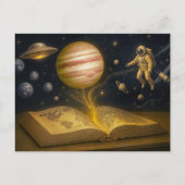 Astronaut schwimmt aus kosmischem Geschichtenbuch Feiertagspostkarte (Vorderseite)