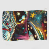 Astronaut schwimmt im Weltraum mit einem UFO Kunst Golfhandtuch (Horizontal)