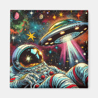 Astronaut schwimmt im Weltraum mit einem UFO Kunst