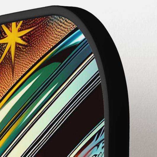 Astronaut schwimmt im Weltraum mit einem UFO Kunst Pickleball Schläger (Linke Seite)