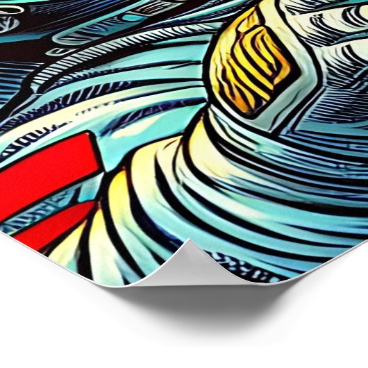 Astronaut schwimmt im Weltraum mit einem UFO Kunst Poster (Ecke)