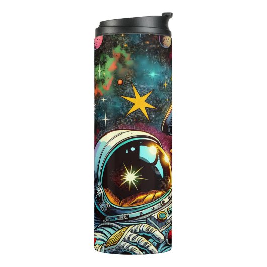 Astronaut schwimmt im Weltraum mit einem UFO Kunst Thermosbecher (Nach links gedreht)
