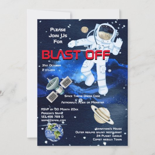 Astronaut schwimmt zwischen Planeten AGE Jungs Wel Einladung (Vorderseite)