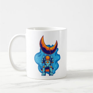 Astronaut schwingt im Weltraum Kaffeetasse