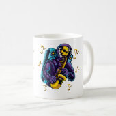 Astronaut Shirt Skull Playing Saxophone In Space M Kaffeetasse (VorderseiteRechts)