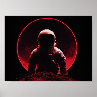 Astronaut-Silhouette auf dem roten Planeten mit du Poster