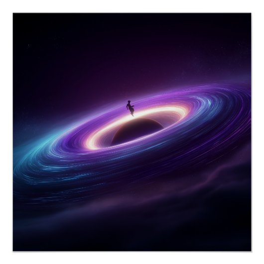 Astronaut-Silhouette auf der Akkretionsscheibe ein Poster (Vorderseite)