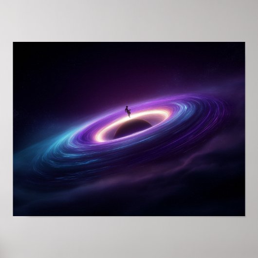 Astronaut Silhouette on Black Hole Accretion Disk Poster (Vorne)