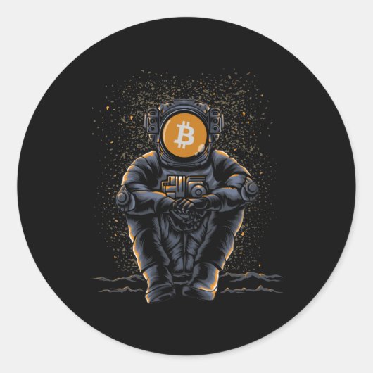 Astronaut Sitting Bitcoin BTC To The Moon Crypto Runder Aufkleber (Vorderseite)