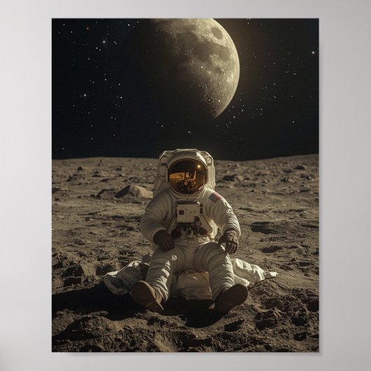 Astronaut sitzt auf dem Mond Poster (Vorne)