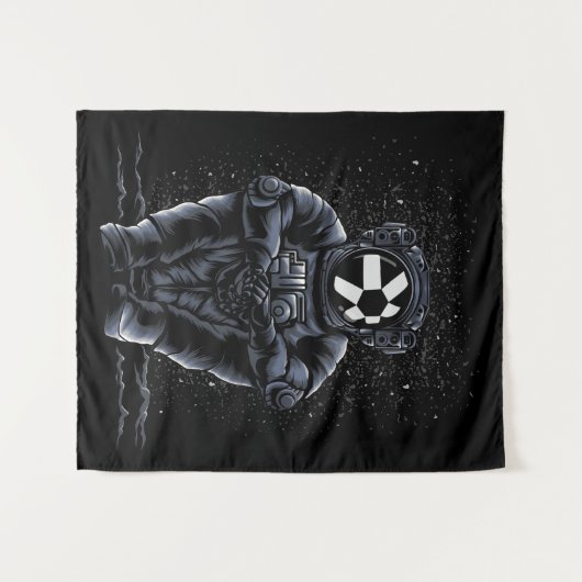 Astronaut sitzt Quant QNT-Münze zum Mondhund Wandteppich (Vorderseite (Horizontal))