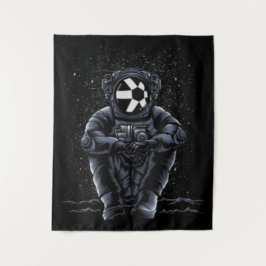 Astronaut sitzt Quant QNT-Münze zum Mondhund Wandteppich (Vorderseite)