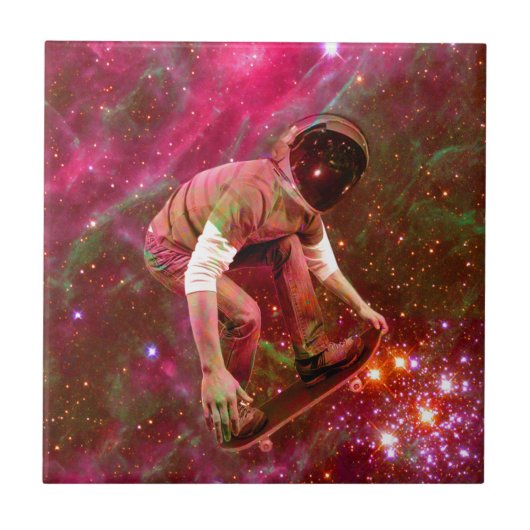 Astronaut Skateboarder Fliese (Vorderseite)