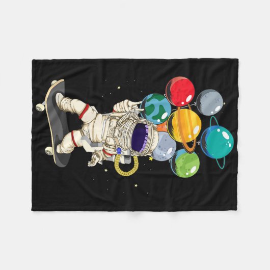 Astronaut Skateboarding Kids Lloon Planets Space S Fleecedecke (Vorderseite (Horizontal))