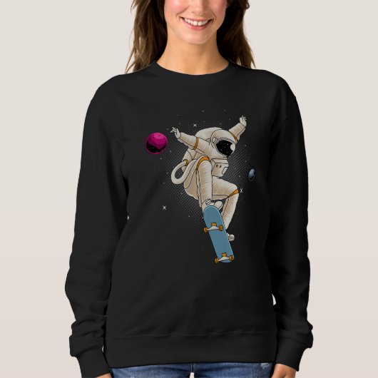 Astronaut Skateboarding Space Planets Moon Astrona Sweatshirt (Vorderseite)