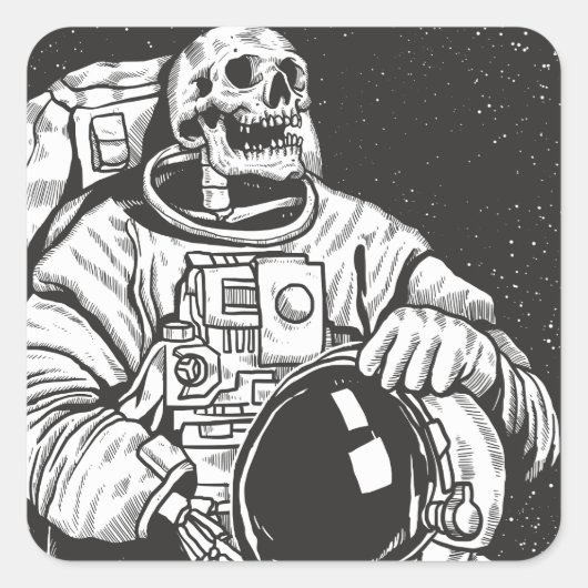 Astronaut Skeleton Spooky Skull Quadratischer Aufkleber (Vorderseite)
