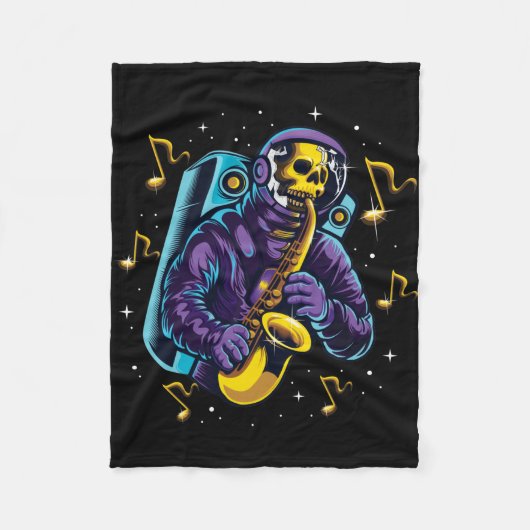 Astronaut Skull Playing Saxophon Fleecedecke (Vorderseite)