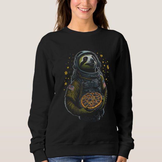 Astronaut Sloth Holding Pizza Funny Foodie Animal Sweatshirt (Vorderseite)