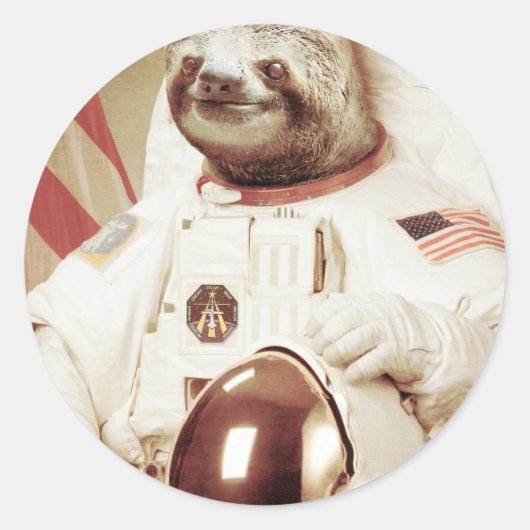 Astronaut Sloth Runder Aufkleber (Vorderseite)