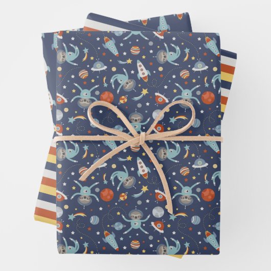 Astronaut Sloths Muster Geschenkpapier Set (Beispiel)