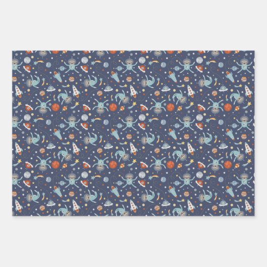 Astronaut Sloths Muster Geschenkpapier Set (Vorderseite)