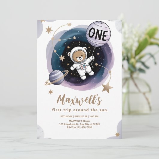 Astronaut Space 1. Geburtstag Einladung (Stehend Vorderseite)