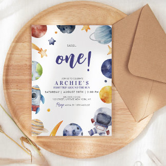 Astronaut Space 1. Reise um die Sonne zum Geburtst Einladung